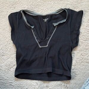 Urban Outfitters Black Crop Fitted T-shirt with Cap Sleeves